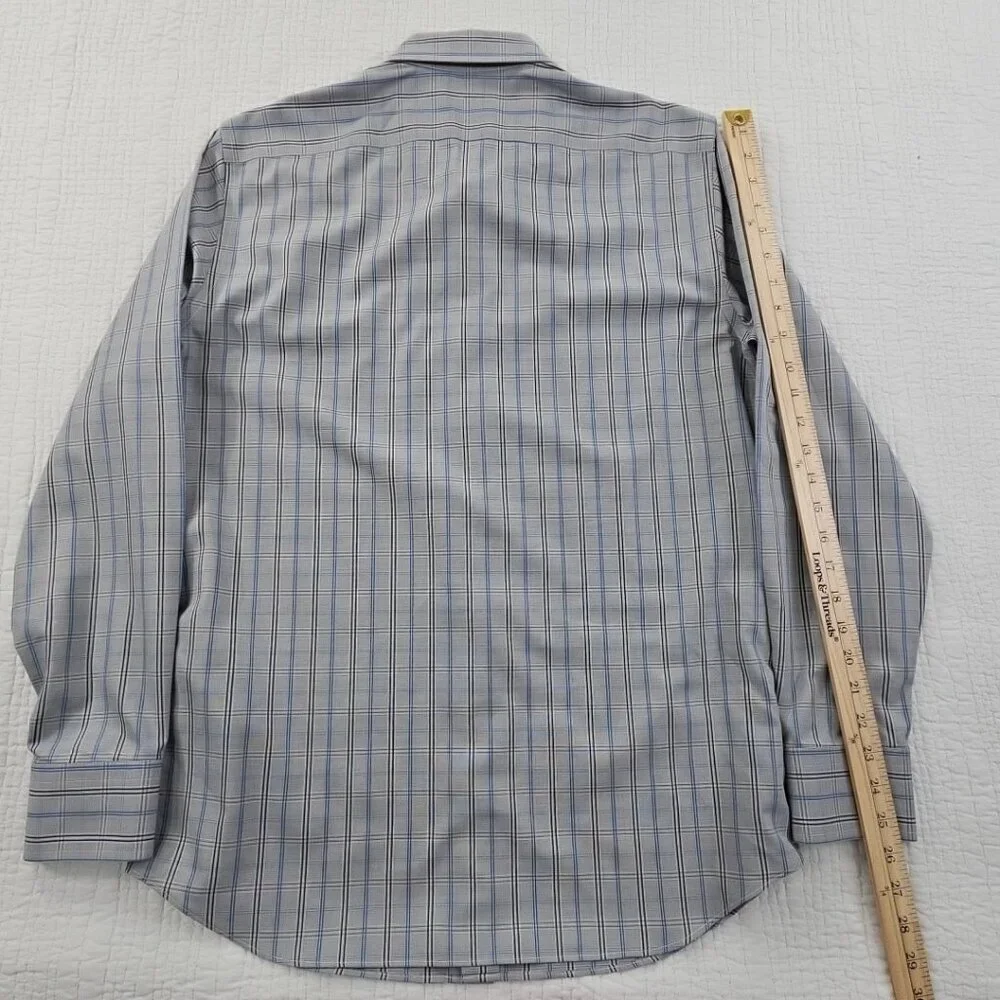 Banana Republic Non-Iron Shirt‎ Men's M Gray Blue Check Slim Fit EUC Long Sleeve